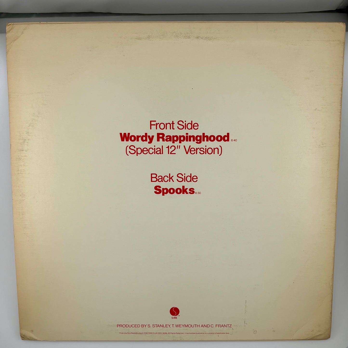 Tom Tom Club - Wordy Rappinghood PROMO 12" Single